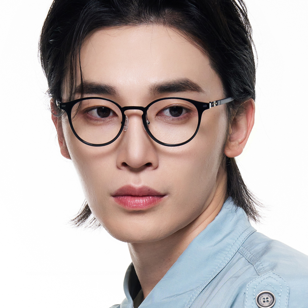 블루스크린차단 초경량 국산 나사없는 동그란 뿔테 안경 투명 고도근시