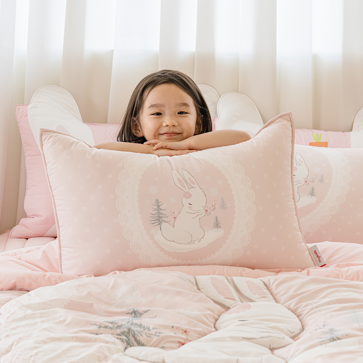 알러지케어 캐릭터 누빔 키즈베개커버 Winter 스노우 앤래빗, 40x60cm