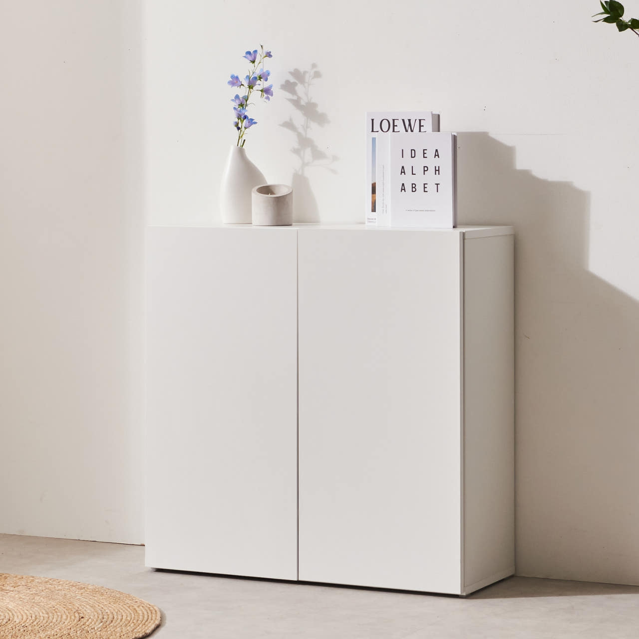 낮은책장 거실책장 서재 수납 틈새 미니 파티션 선반 01.슬림 도어 800, 2단, 화이트