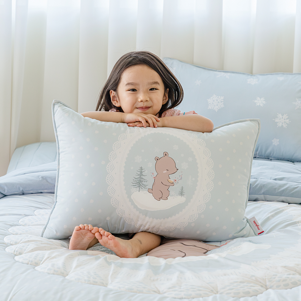 알러지케어 캐릭터 누빔 키즈베개커버 Winter 스노우 앤베어, 40x60cm