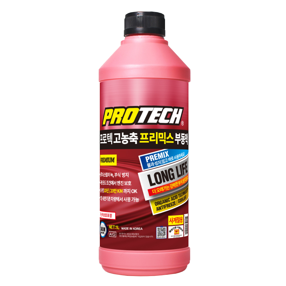 프로텍 고농축 프리믹스 냉각수 부동액 적색 사계절 모든 내연기관 차량용 1L, 1개