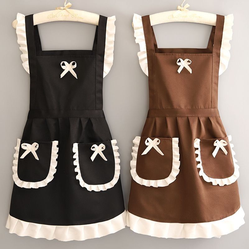 프릴포켓 리본앞치마 방수 매장 유니폼 디자인 bying24 B8204 흰색 공주 블랙 - 상세 이미지 2