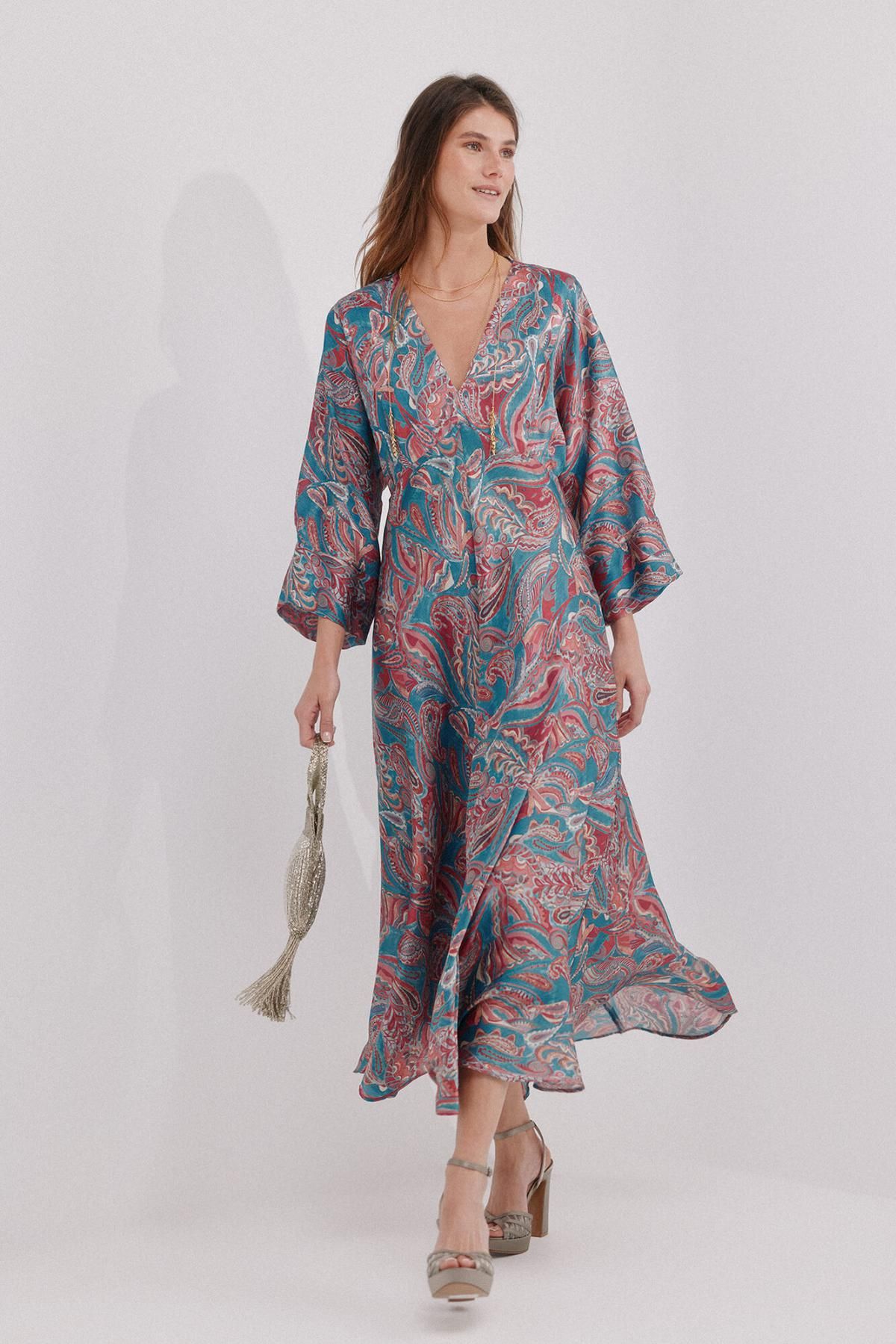 호스 인트로피아 멀티컬러 플로럴 브이넥 미디 원피스 8222116 MULTICOLOR - 상품 이미지