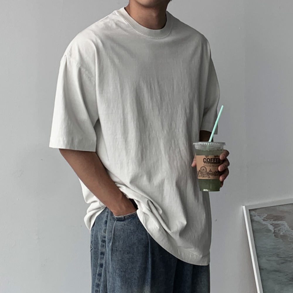 남자 래포 박스 오버핏 여름 면 피그먼트 워싱 무지 반팔티 - 상세 이미지 3