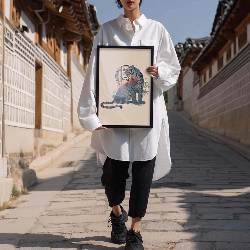 까치호랑이 행운액자 복과 번영 기원 전통 그림 인테리어 선물 A4(210mmx297mm) - 메인 이미지