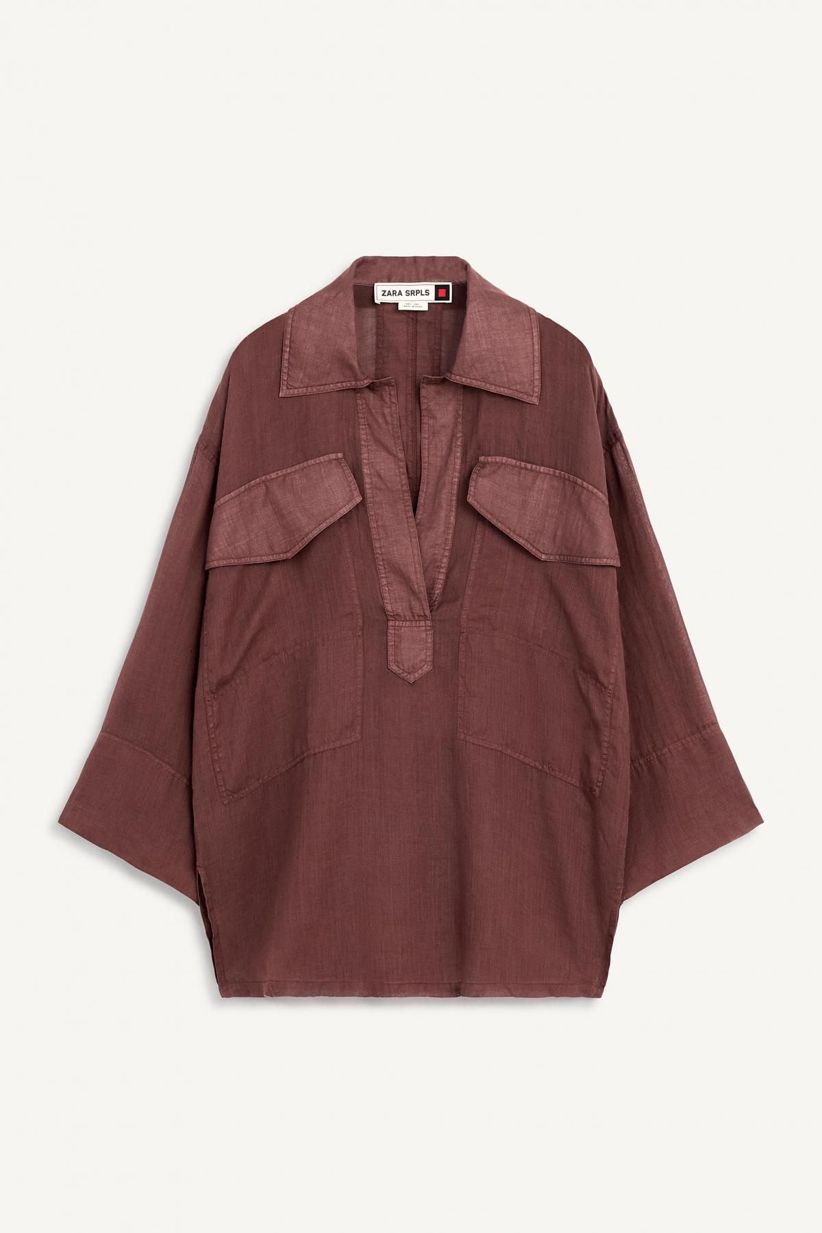 자라 브이넥 오버핏 라미 셔츠 4344/900 DARK RUSSET - 메인 이미지