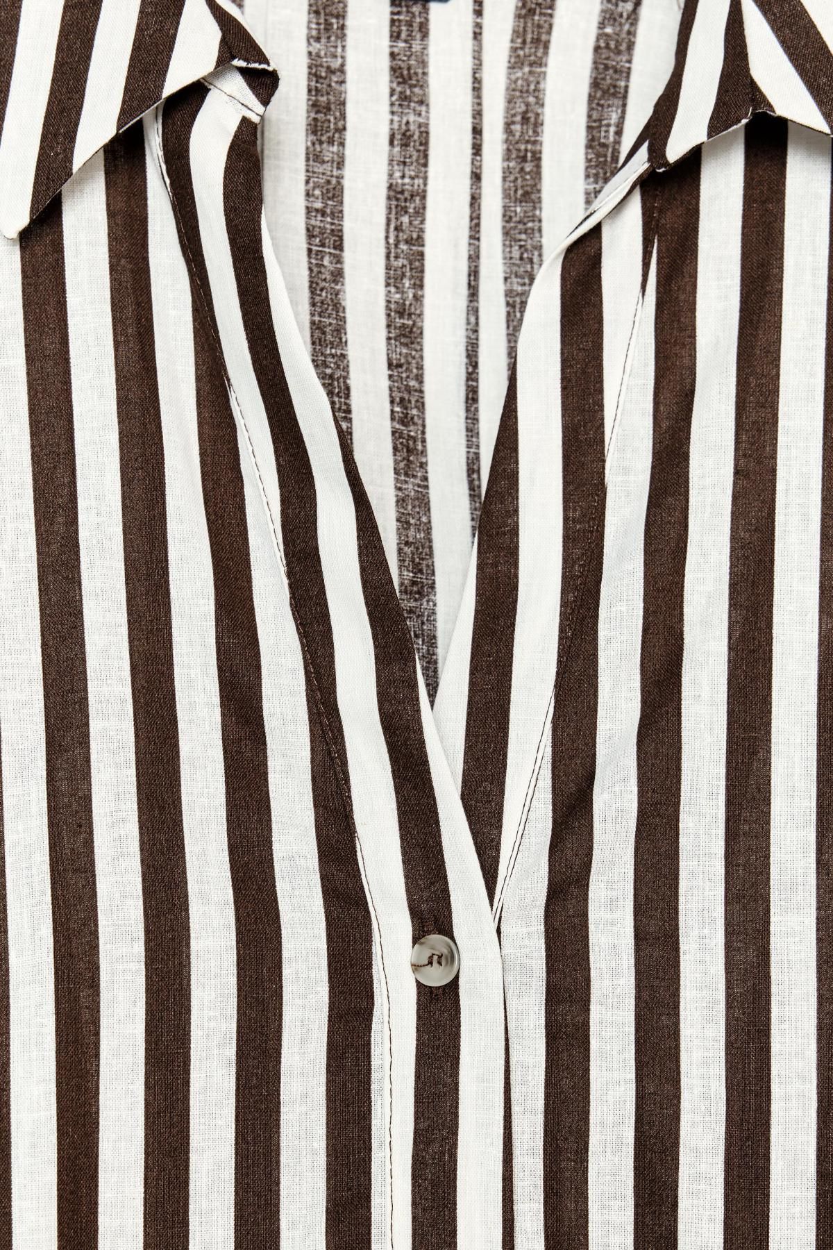 자라 스트라이프 린넨블렌드 와이드 슬리브 셔츠 3457/734 BROWN/WHITE 이미지 7
