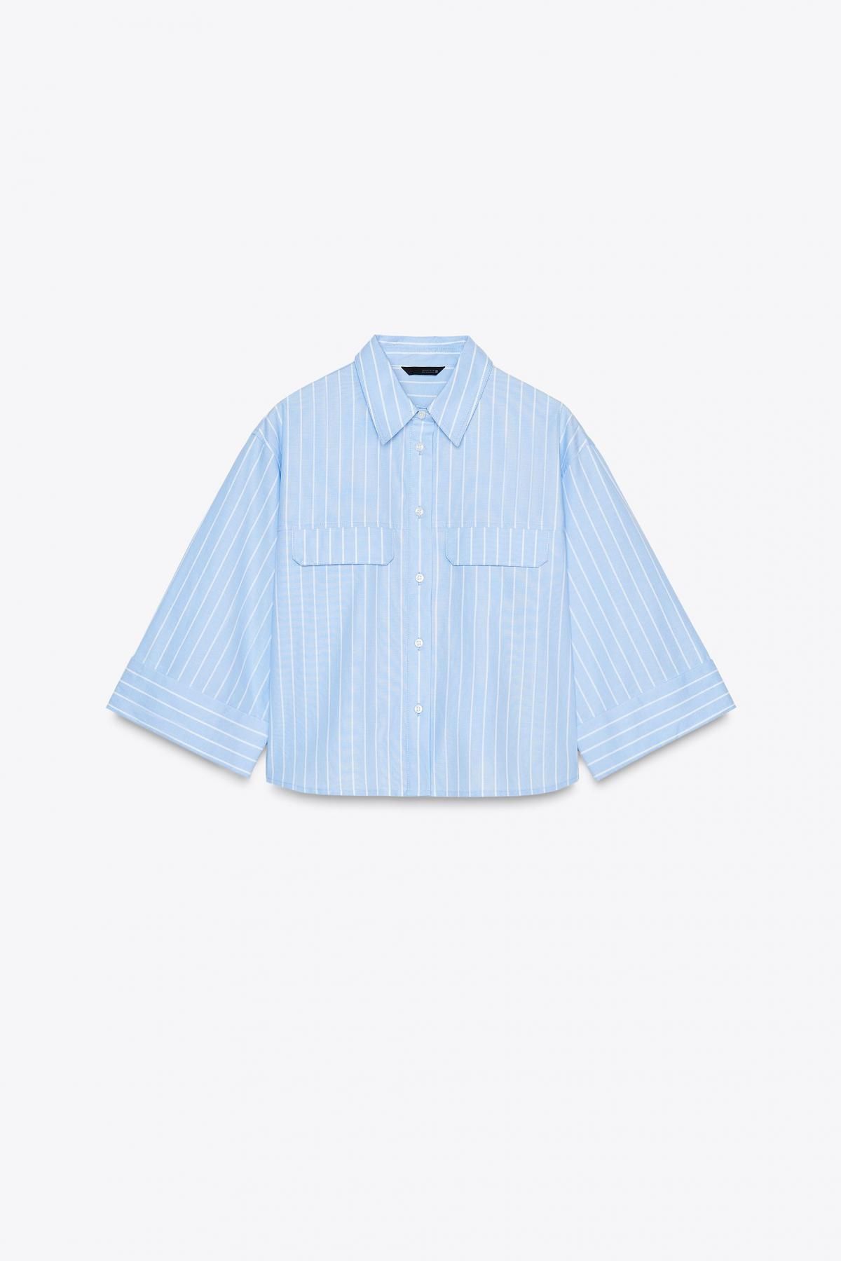 자라 오버핏 스트라이프 크롭 옥스포드 셔츠 8112/867 CORNFLOWER BLUE - 상품 이미지