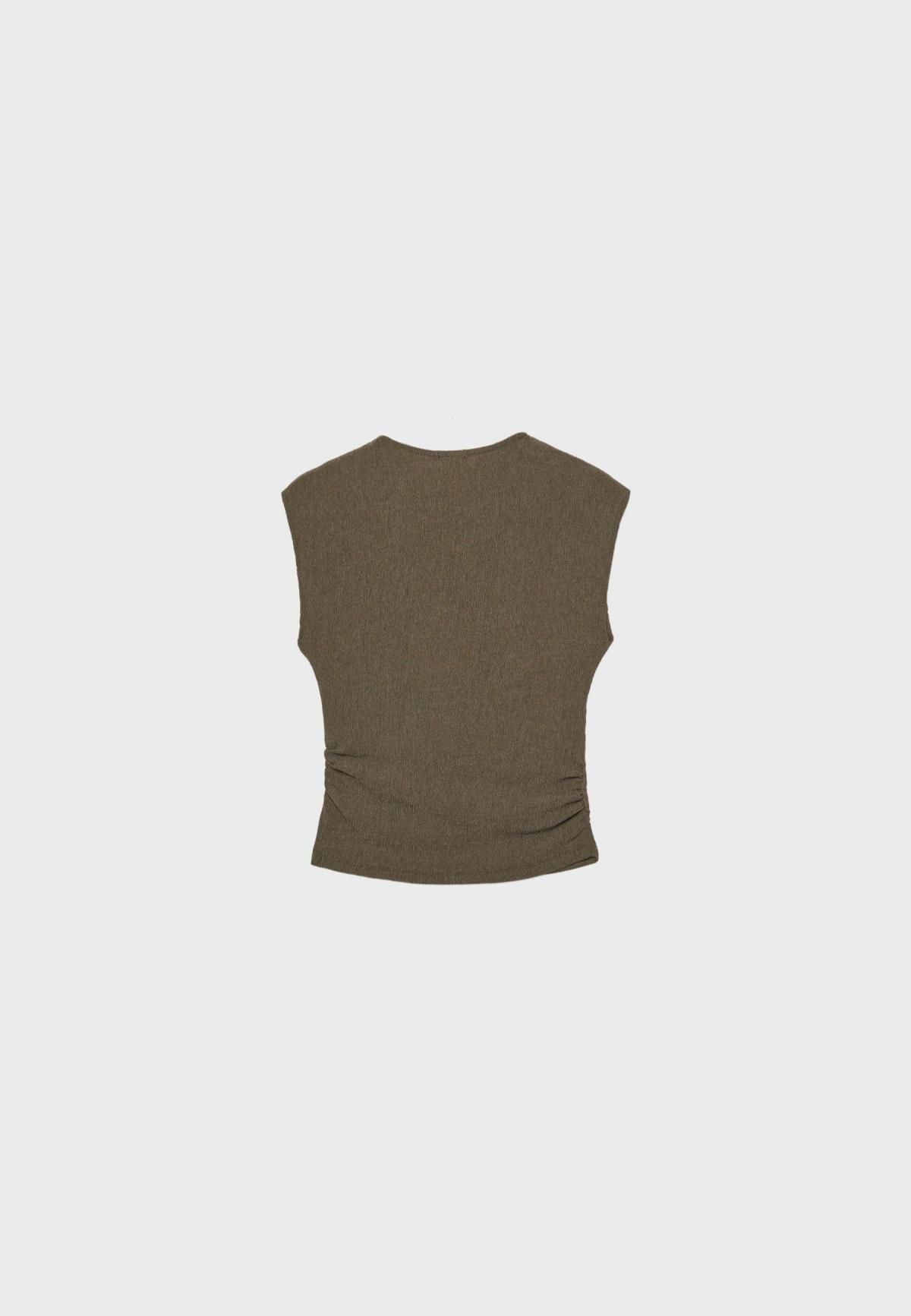 스트라디바리우스 주름 텍스처 슬림핏 캡소매 티셔츠 6642/506 KHAKI - 상세 이미지 2