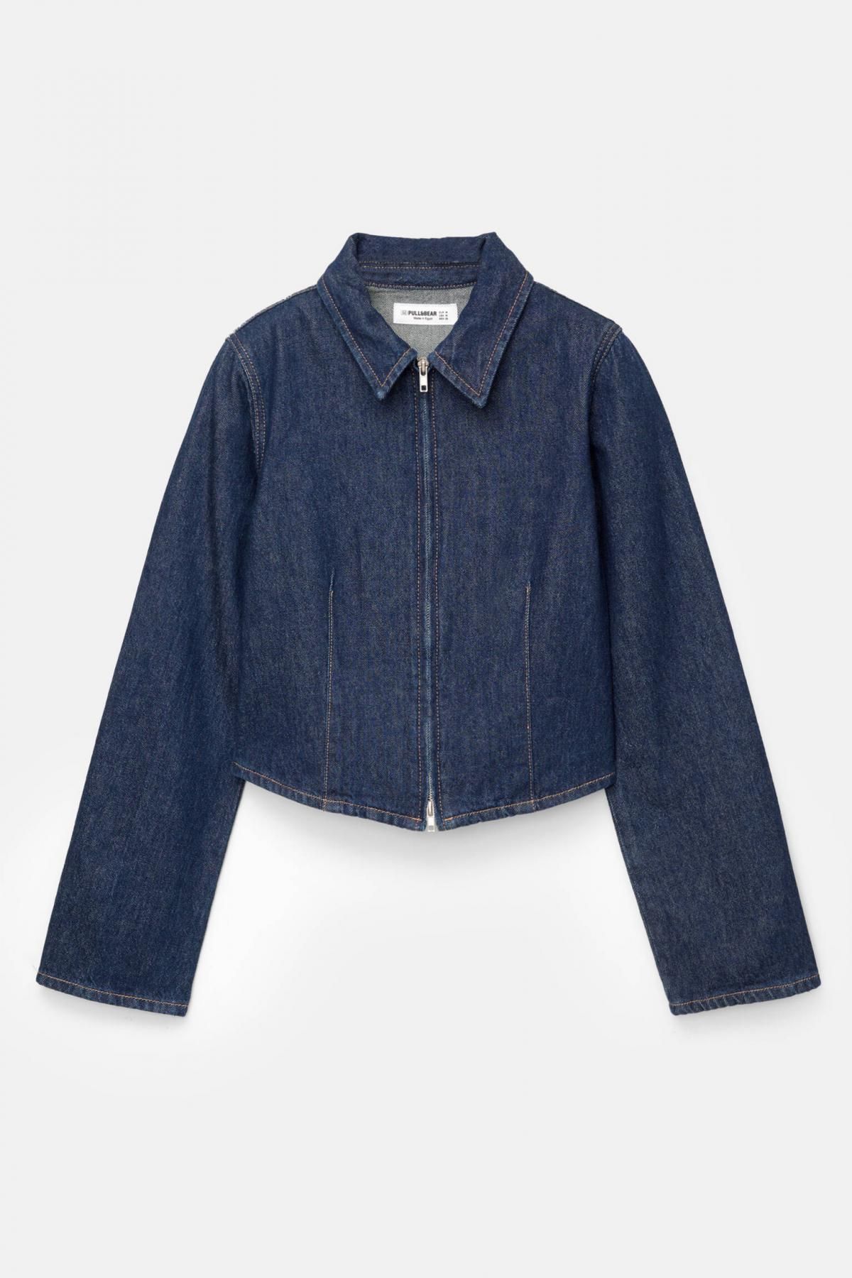 풀앤베어 크롭 데님 집업 셔츠 7474/306 DARK BLUE - 메인 이미지