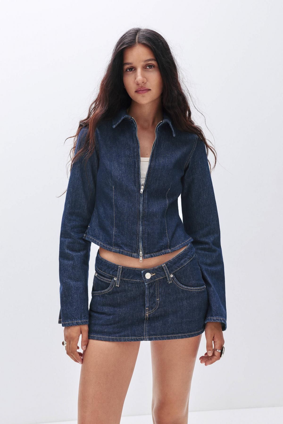 풀앤베어 크롭 데님 집업 셔츠 7474/306 DARK BLUE - 상세 이미지 2
