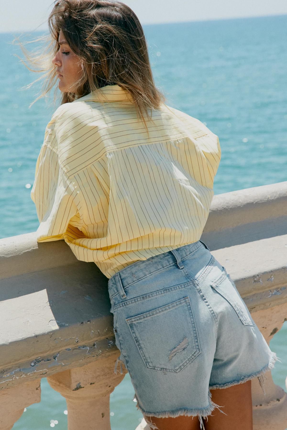 자라 오버사이즈 스트라이프 포플린 긴팔 셔츠 8549/239 YELLOW - 상세 이미지 4