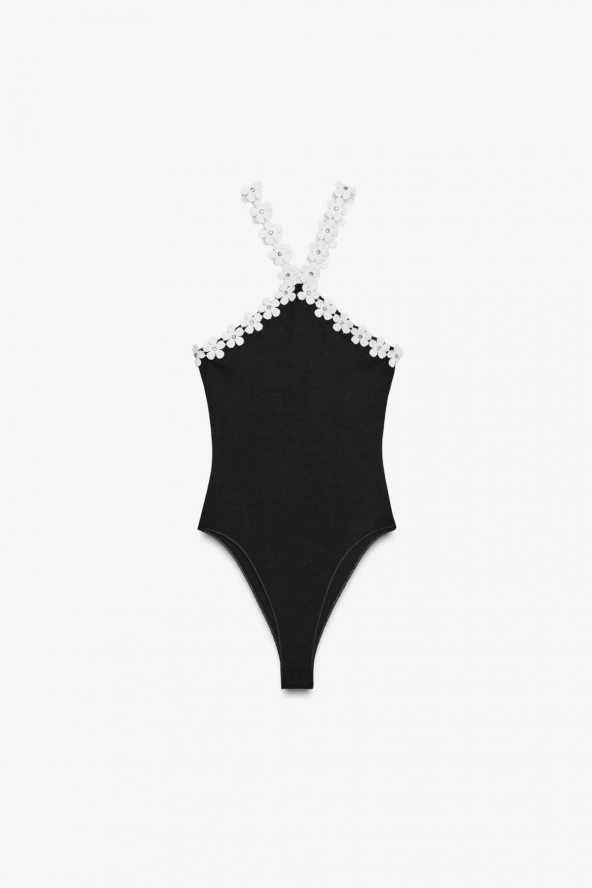 자라 스트레치 플로럴 홀터넥 바디수트 5584/138 BLACK - 상품 이미지