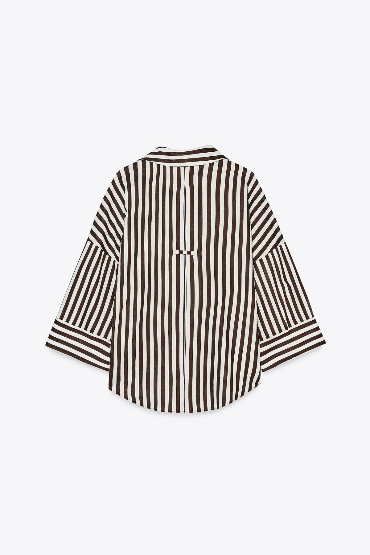 자라 스트라이프 린넨블렌드 와이드 슬리브 셔츠 3457/734 BROWN/WHITE 이미지 6