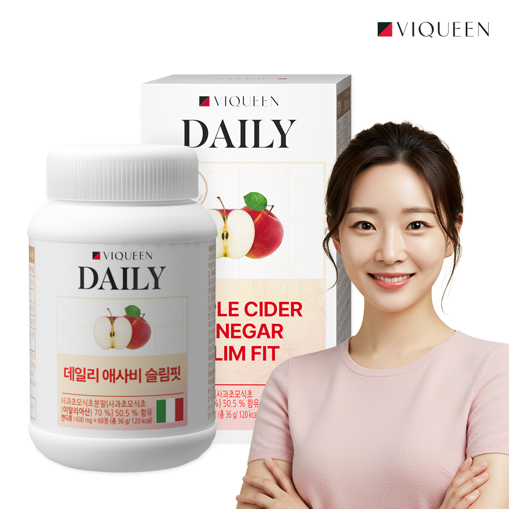 바이퀸 데일리 유기농 애사비 슬림핏 정 애플사이다비니거 유기산 알약 60정 1박스