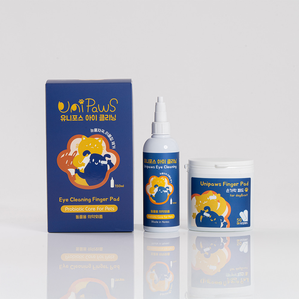 유니포스 아이 클리닝 손가락 패드 세트 150ml+50매 강아지 고양이 눈물자국 눈곱제거