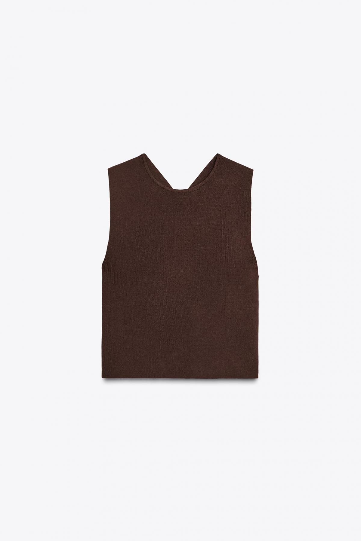 자라 크롭 니트 컷아웃 백 민소매 탑 3646/008 BROWN - 상품 이미지