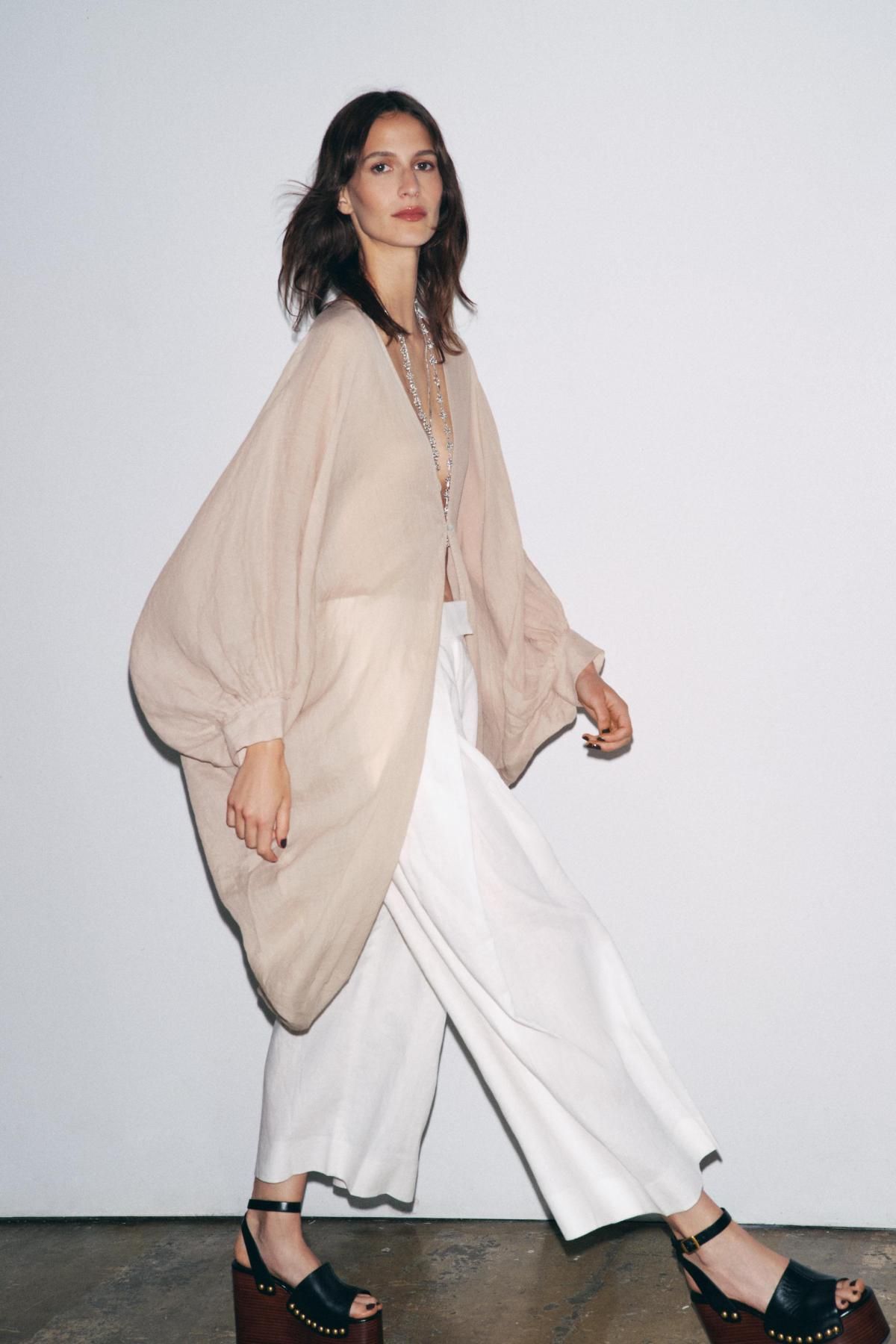 자라 내추럴 라미 브이넥 롱 블라우스 4043/245 BEIGE-PINK - 상세 이미지 2