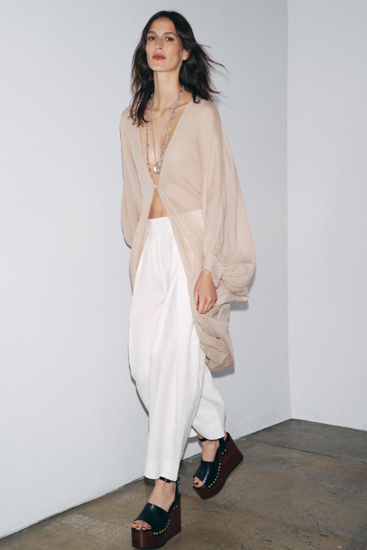 자라 내추럴 라미 브이넥 롱 블라우스 4043/245 BEIGE-PINK - 상세 이미지 5