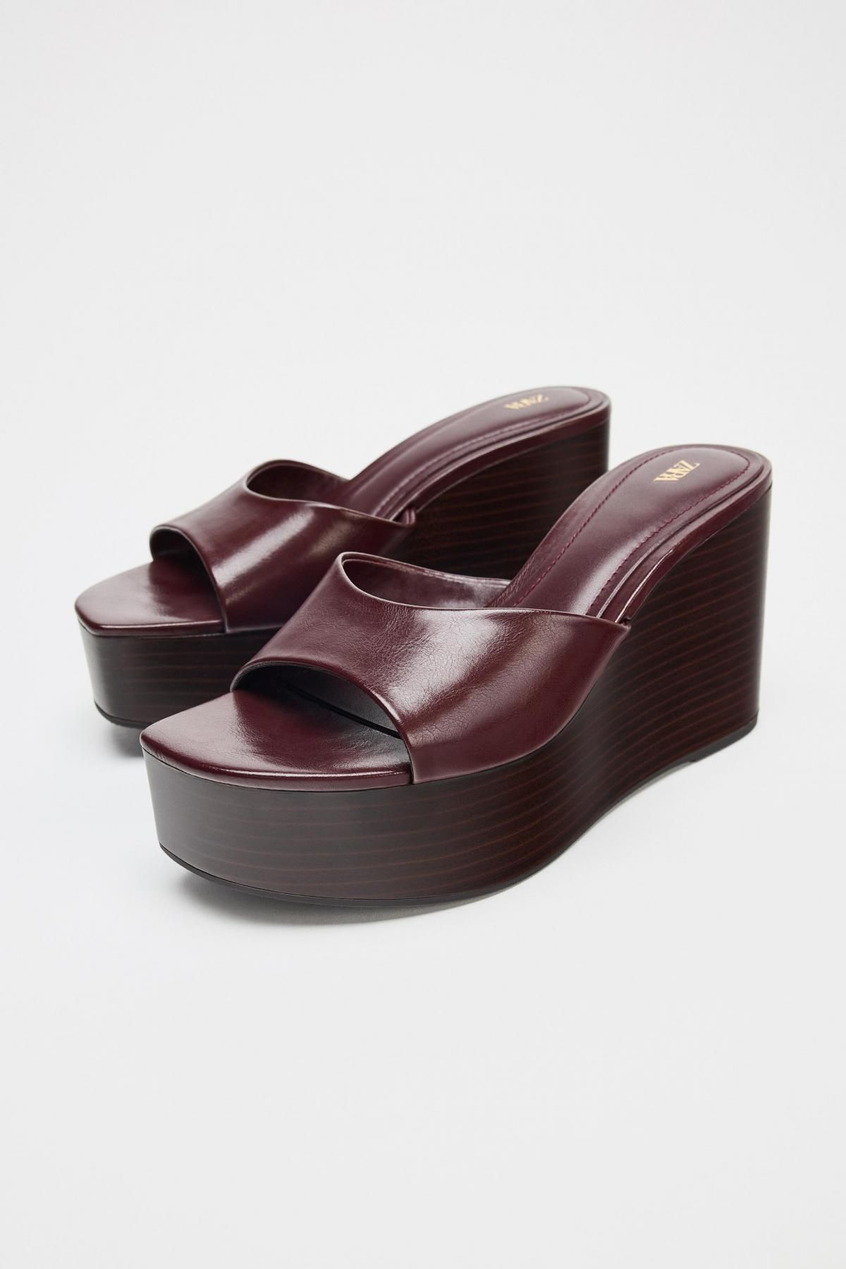 자라 크랙 가죽 웨지 샌들 2351/610 BURGUNDY RED - 상세 이미지 2