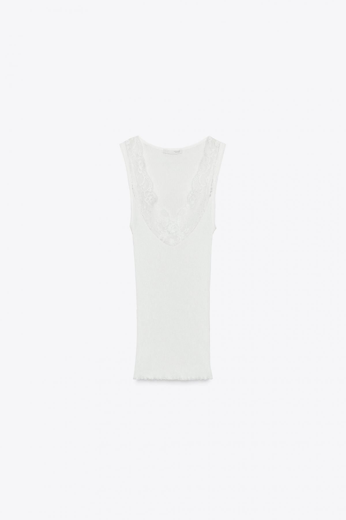 자라 레이스 슬림핏 민소매 리브드 티셔츠 1223/451 OYSTER-WHITE - 메인 이미지