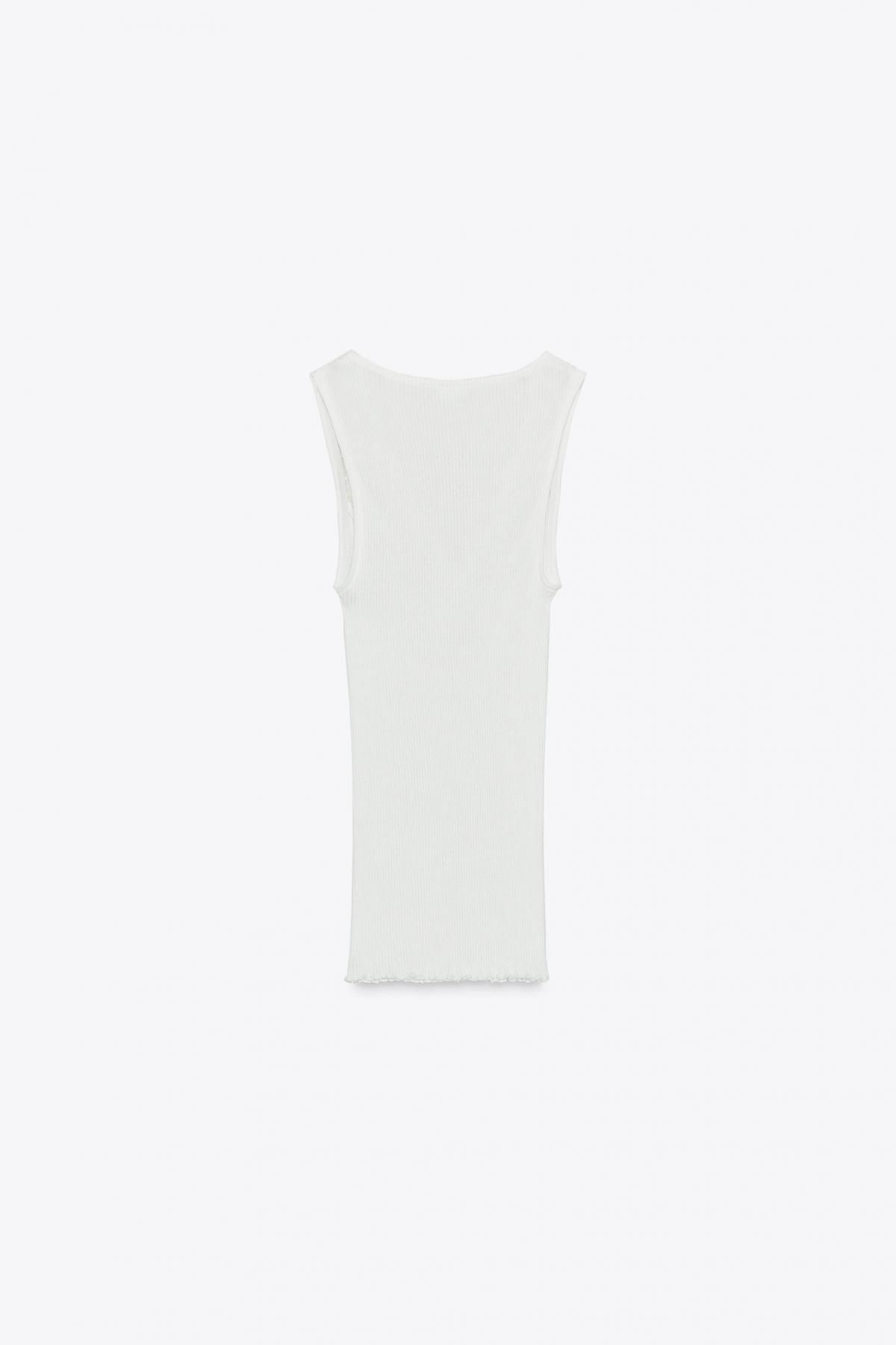 자라 레이스 슬림핏 민소매 리브드 티셔츠 1223/451 OYSTER-WHITE - 상세 이미지 5