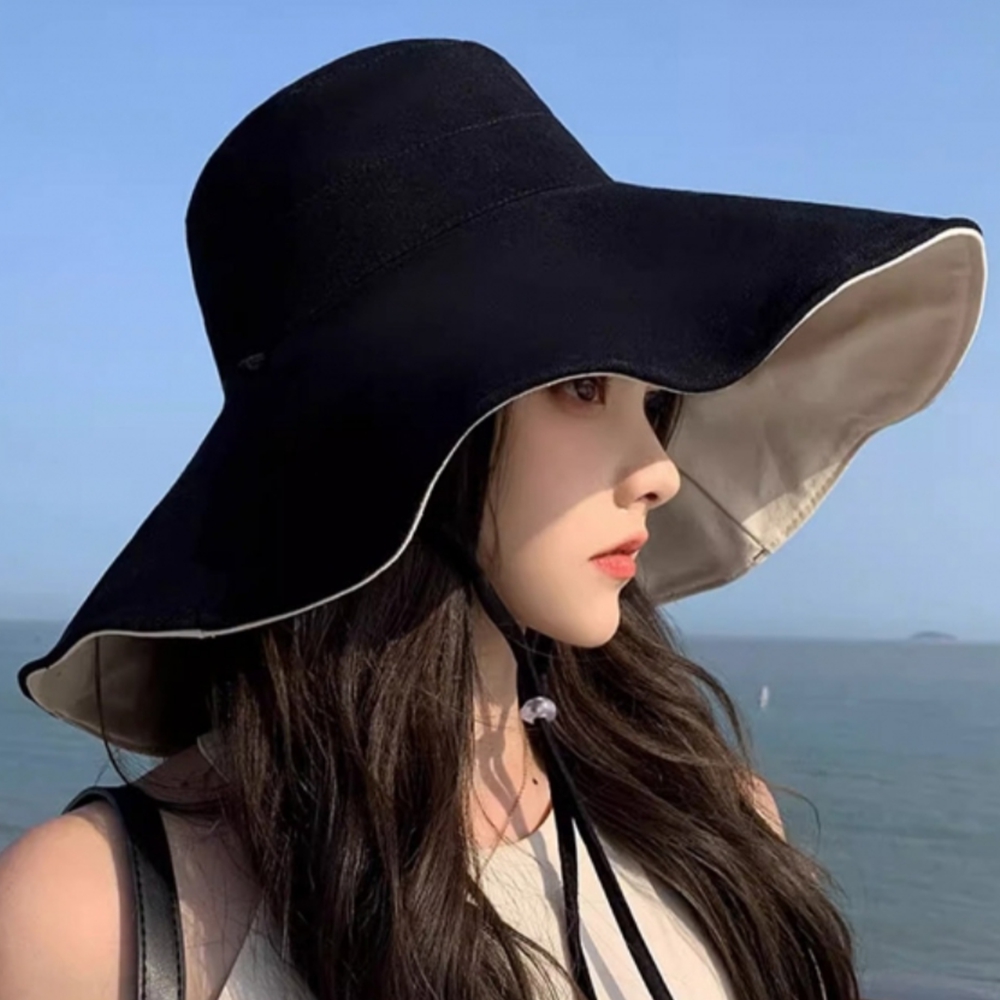 양면 여성 챙넓은 버킷햇 자외선차단 여름 암막 비치모자 - 상품 이미지