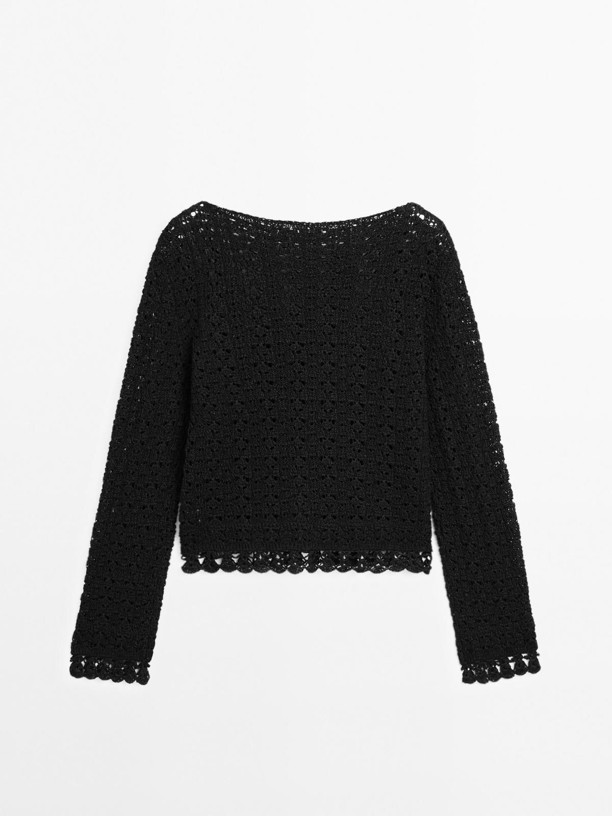 마시모두띠 블랙 오픈워크 크로셰 라운드넥 니트 스웨터 5742/841 BLACK - 상세 이미지 3