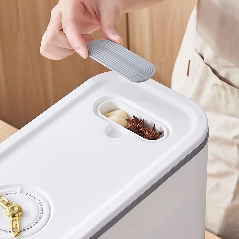 버튼형 쌀통 정량 주방 곡물 밀폐 보관용기 대형 bying24 PP 5kg - 흰색 쌀 그릇 이미지 6