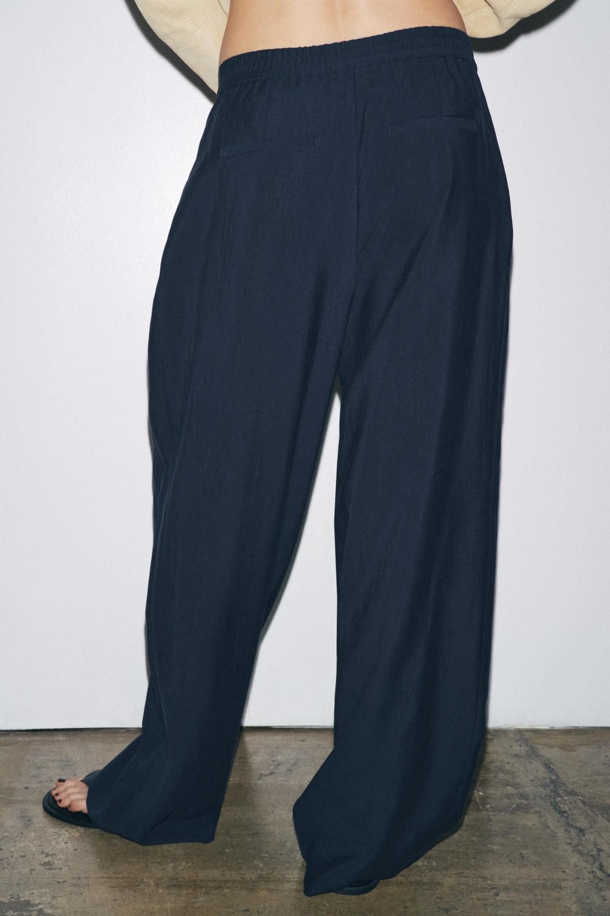 자라 테크니컬 와이드 플리츠 플루이드 팬츠 6136/242 NAVY BLUE - 상세 이미지 4