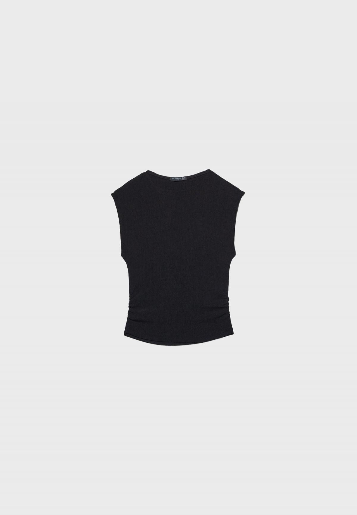 스트라디바리우스 주름 텍스처 캡슬리브 라운드넥 티셔츠 6642/506 BLACK - 상품 이미지