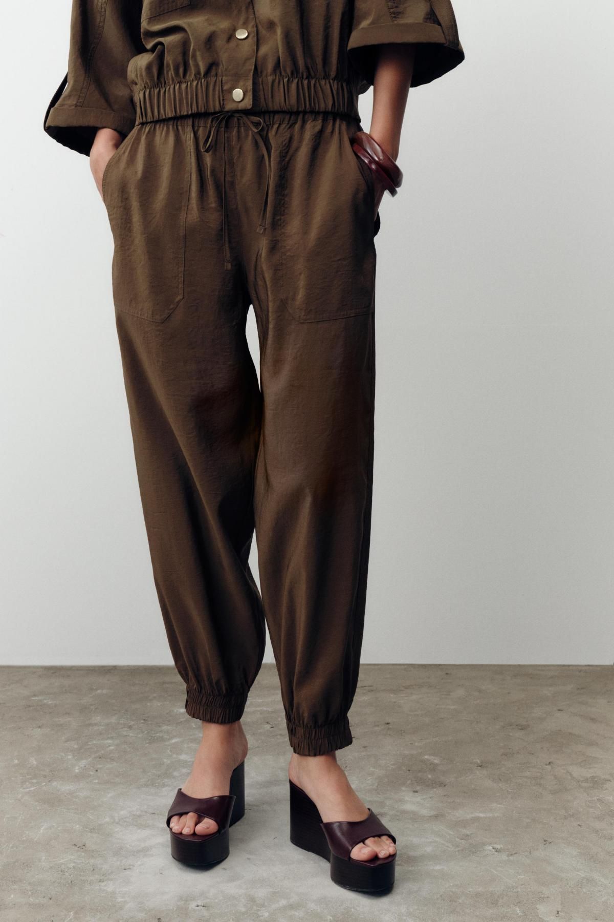 자라 커프스 헴 조거 밴딩 팬츠 1608/426 BROWN - 메인 이미지
