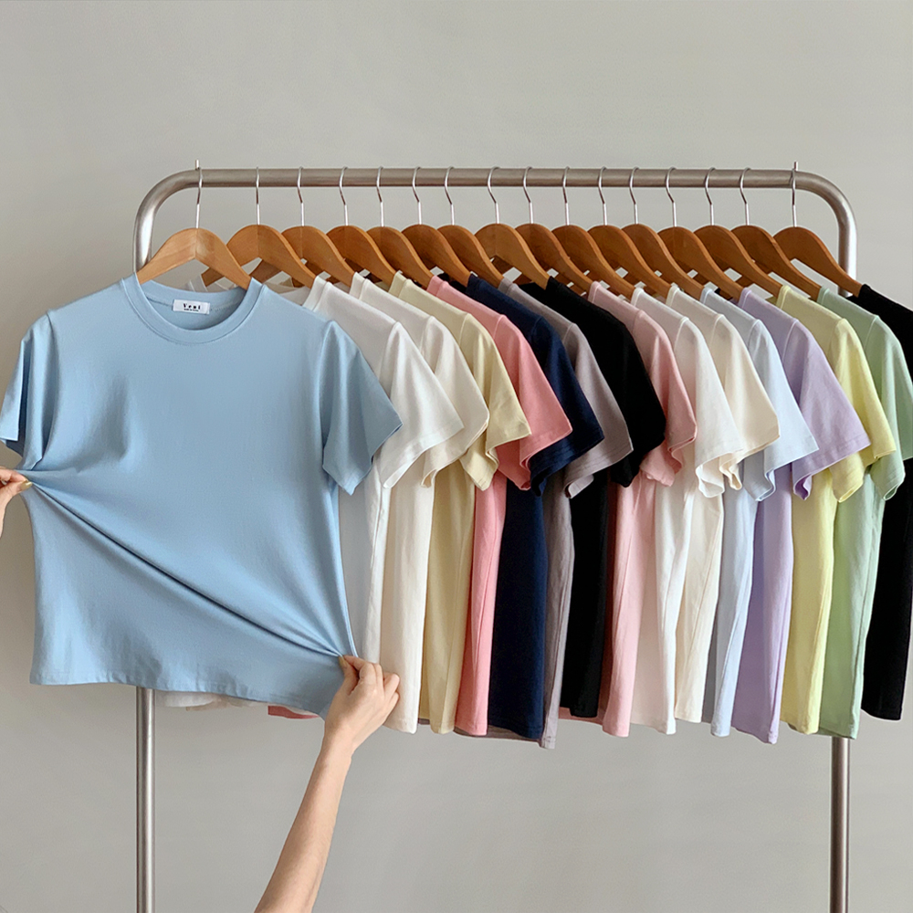 쫀쫀 면 스판 모달 여성 티셔츠 기본 라운드 유넥 레이어드 이너티 여자 반팔티 제품 이미지