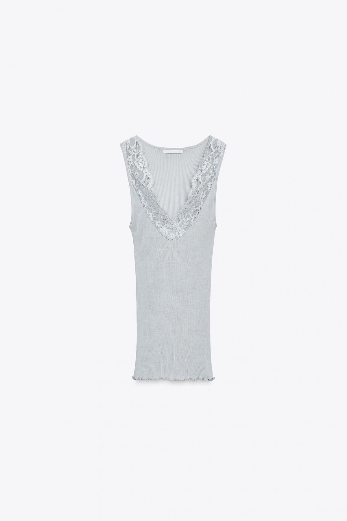 자라 레이스 리브드 슬리브리스 티셔츠 1223/451 BLUE / GREY - 메인 이미지