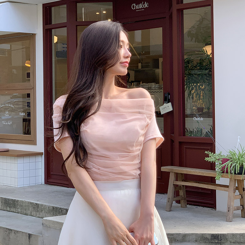 셔링 레이어드 오프숄더 티셔츠 ts4668 이미지 4