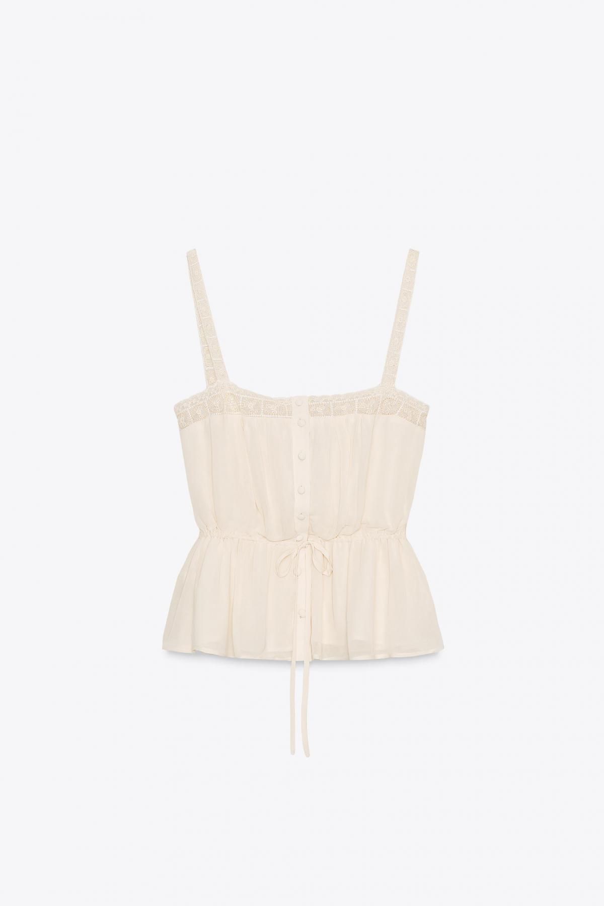 자라 레이스 조젯 스트랩 슬리브리스 탑 0881/012 LIGHT BEIGE - 메인 이미지
