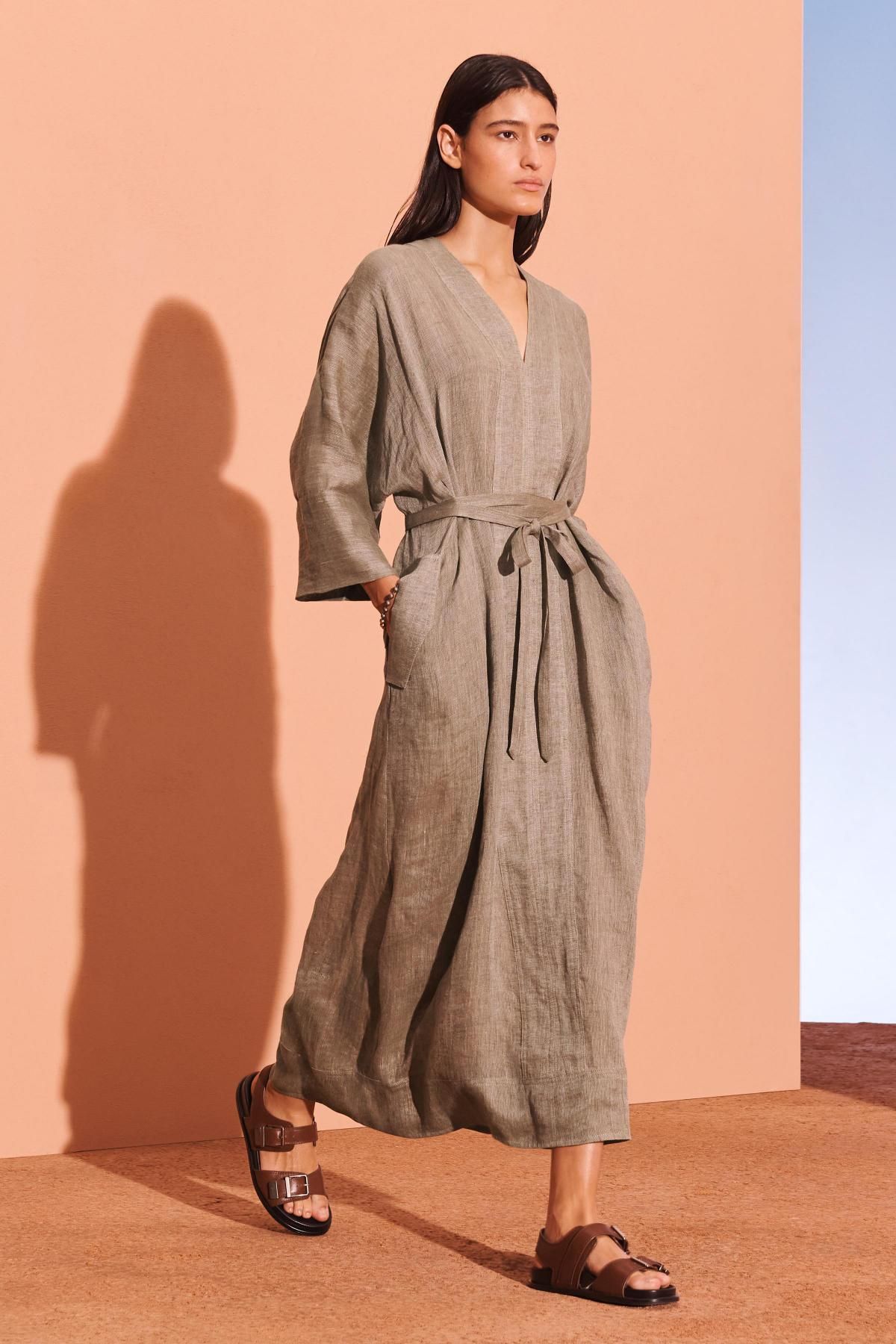 자라 린넨 롱 키모노 스타일 벨트 원피스 2553/900 KHAKI MARL - 상세 이미지 3