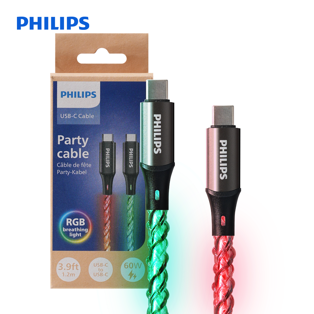 필립스 60W 고속 충전 LED 파티 케이블 USB-C to C 타입 1.2M - 상품 이미지