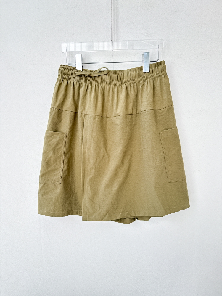 포켓 스트링 밴딩 4부 랩 치마바지