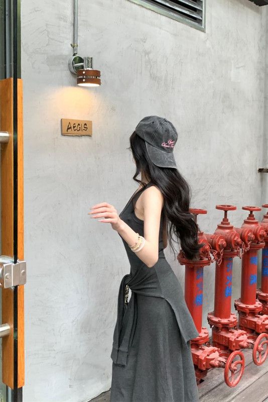 여성 U넥 나시 레이어드 롱 원피스 스트랩 민소매 H라인 하이웨스트 청순섹시 여리여리 데일리 봄 여름 텐셀 13190