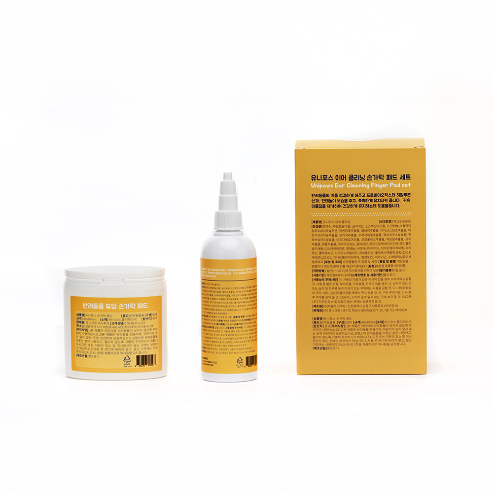 유니포스 강아지 고양이 이어 클리닝 손가락 패드 세트 150ml+50매 - 상세 이미지 3
