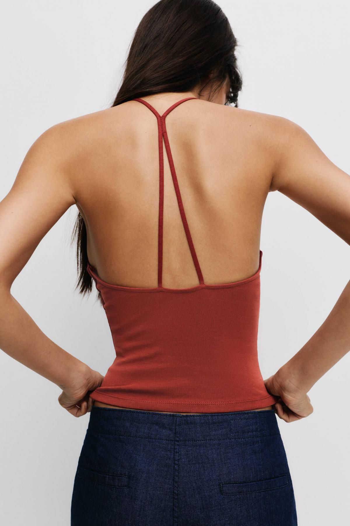 풀앤베어 트렌디 백스트랩 홀터넥 민소매 탑 7150/368 REDDISH - 상세 이미지 5