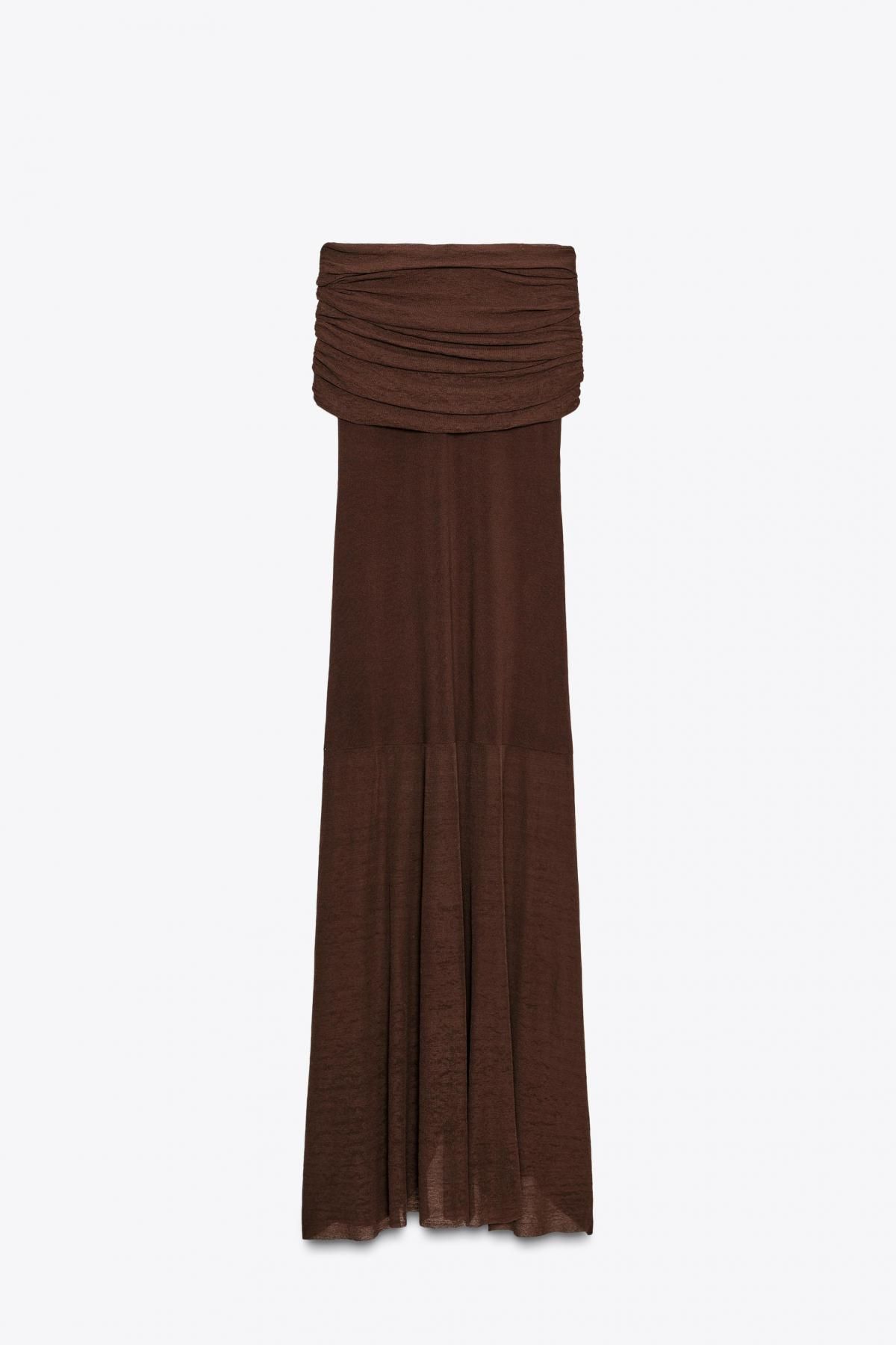 자라 페미닌 오프숄더 니트 롱 원피스 2893/103 DARK BROWN - 메인 이미지
