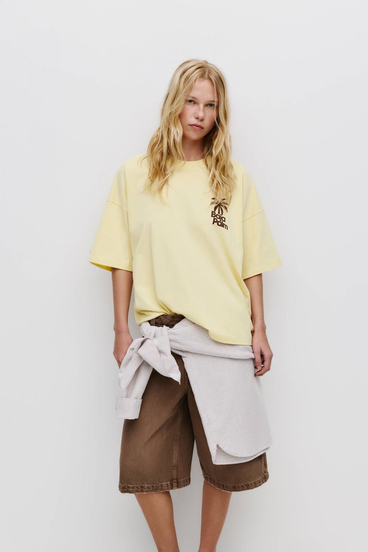 풀앤베어 트로피컬 야자수 그래픽 반팔 티셔츠 7152/323 PASTEL YELLOW - 상세 이미지 2