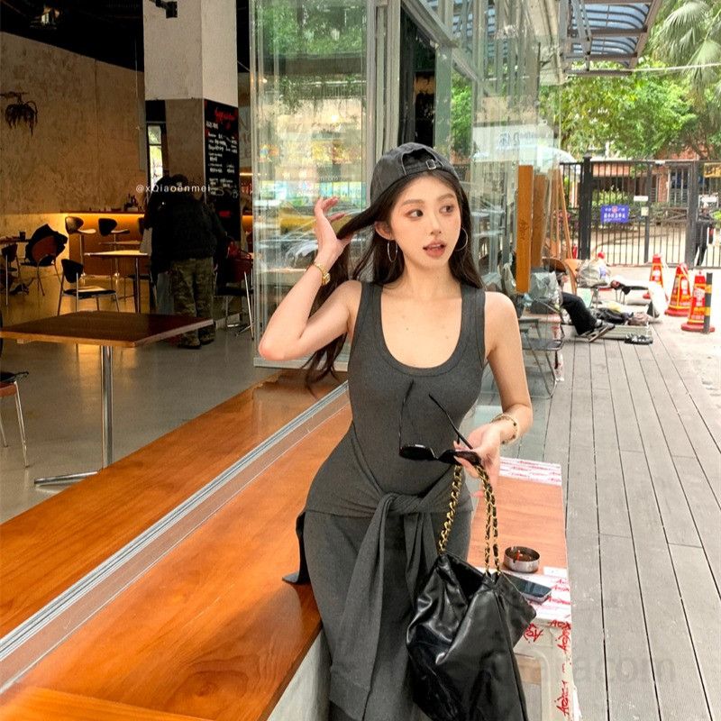 여성 U넥 나시 레이어드 롱 원피스 스트랩 민소매 H라인 하이웨스트 청순섹시 여리여리 데일리 봄 여름 텐셀 13190 - 상세 이미지 5