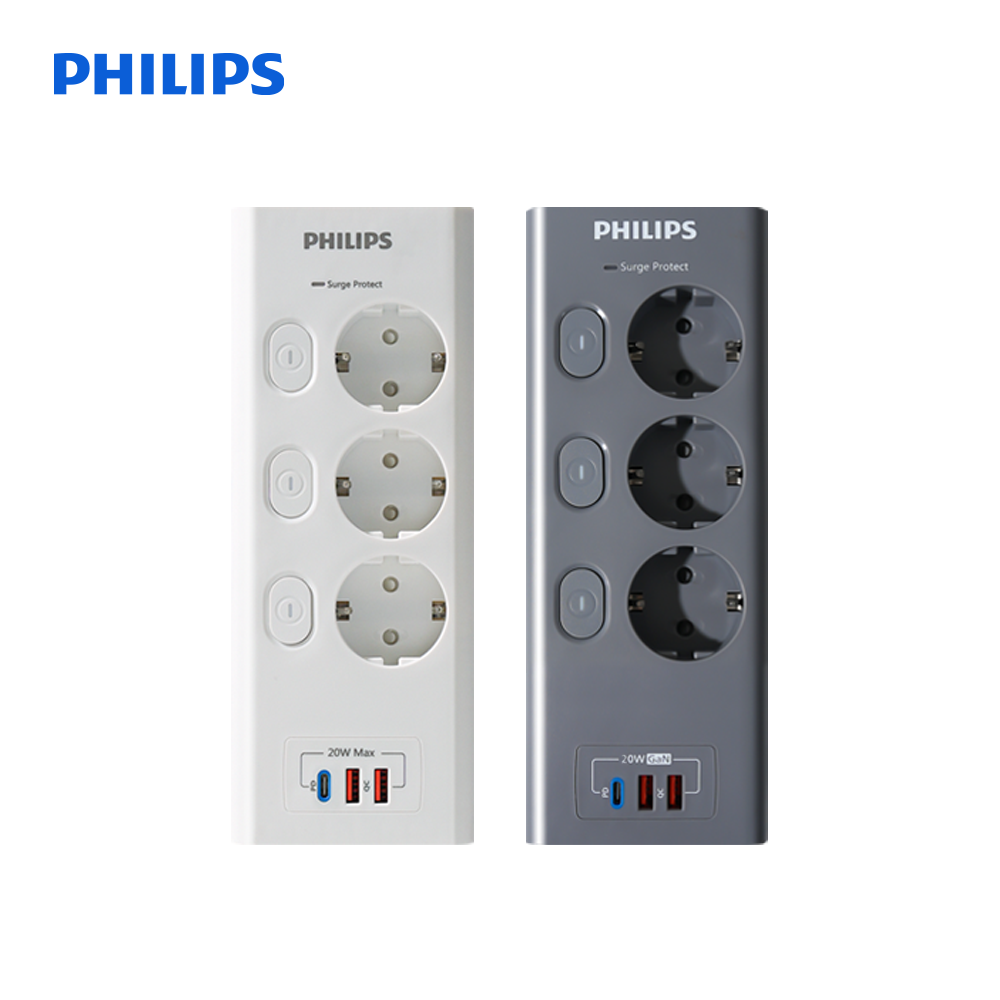 네이버 필립스 홈파워 공식스토어 필립스 멀티탭 맥스 3구 USB 2M 20W 서지보호 개별 스위치 접지 과부하차단
