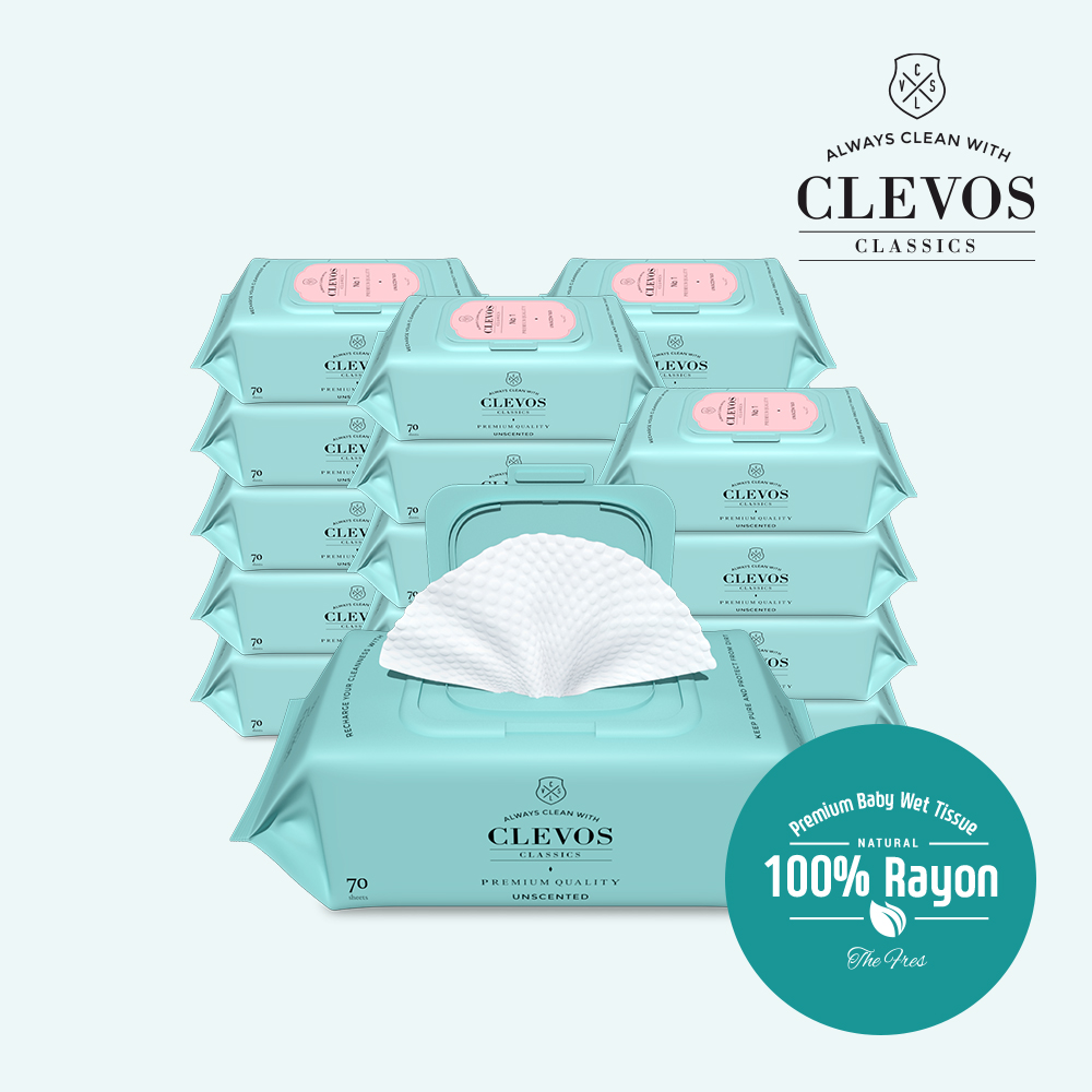 클레보스 도톰한 엠보싱 레이온 아기 물티슈 넘버원 민트 캡형 70매 20팩