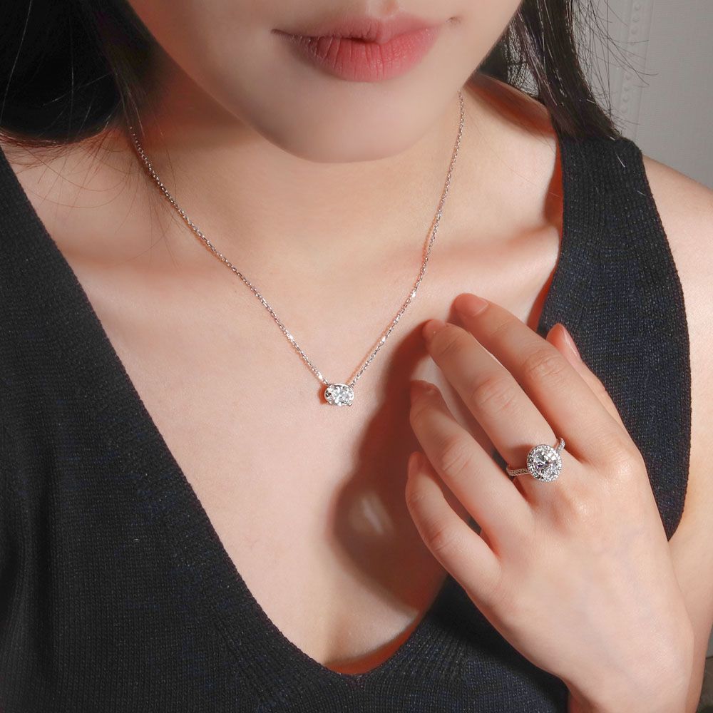 2캐럿 오벌 랩 다이아 플래티늄 백금 목걸이 싱글 솔리테어 결혼 기념일 생일 선물 웨딩 - 상세 이미지 4