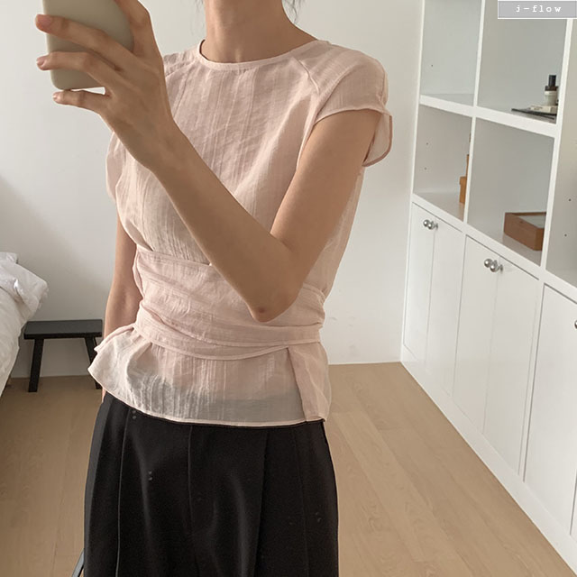 오레어 시스루 캡소매 텐셀 블라우스 3col 여름 하객룩 스트랩 페미닌 나그랑 제이플로우 이미지 8