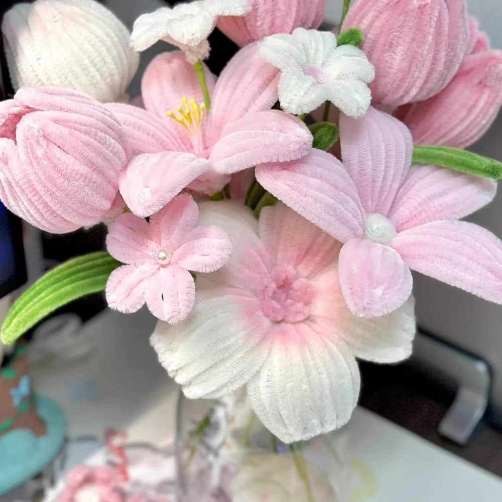 모루 꽃다발만들기 DIY 재료 패키지 꽃다발 공예 선 A. 핑크 히비스커스 백합 소재 가방 - 상세 이미지 3
